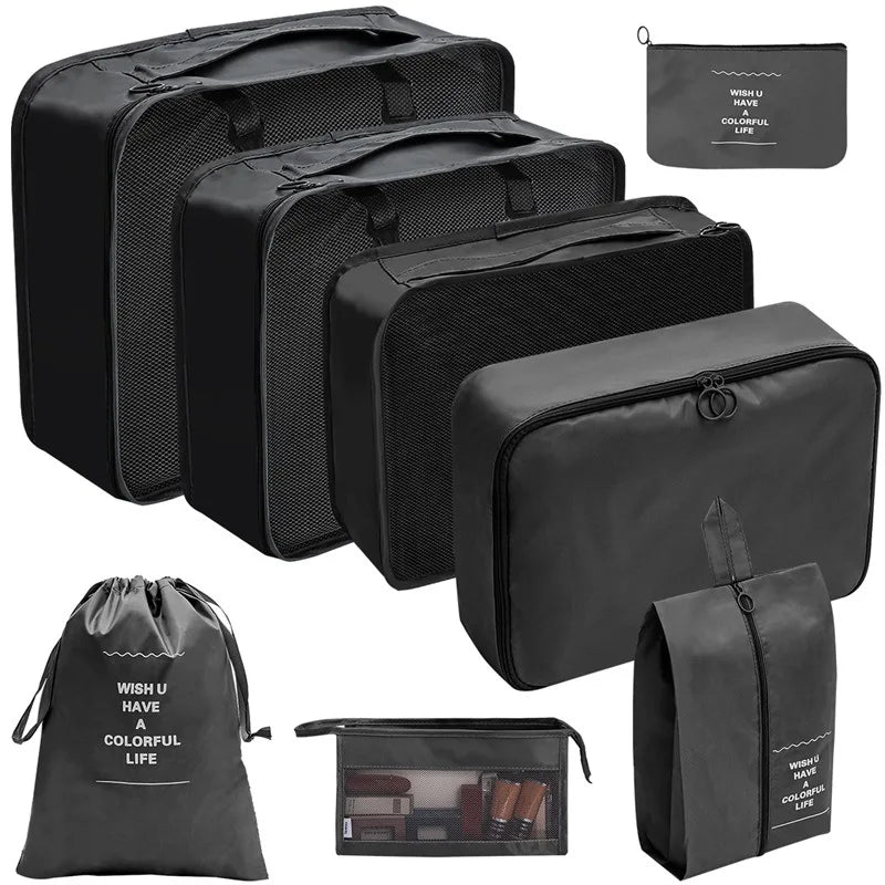 7/8/9/10 Pcs Set Travel Organizer Storage Bags Suitcase Packing Cubes Set Cases Portable Luggage Clothes Shoe Tidy Pouch Folding Econic Blanks