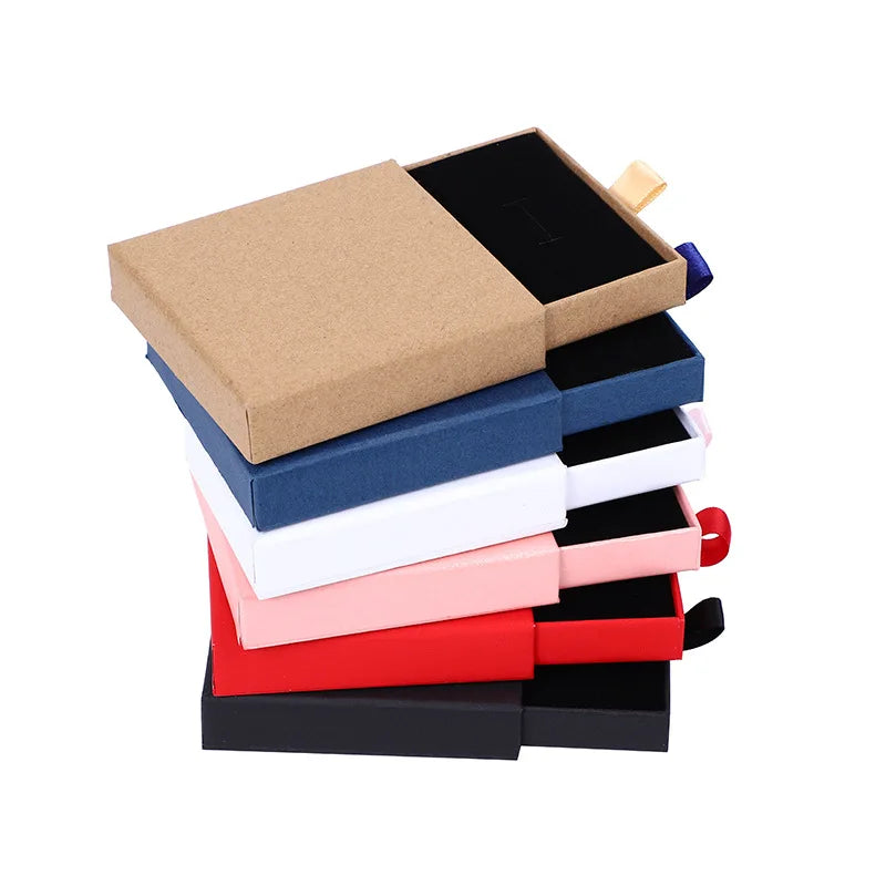 10pcs 8x8x1.7cm Kraft Paper Drawer Travel Jewelry Packaging Box Greeting Card Necklace Bracelet Earrings Gift Organizer Case Box Purest Peak