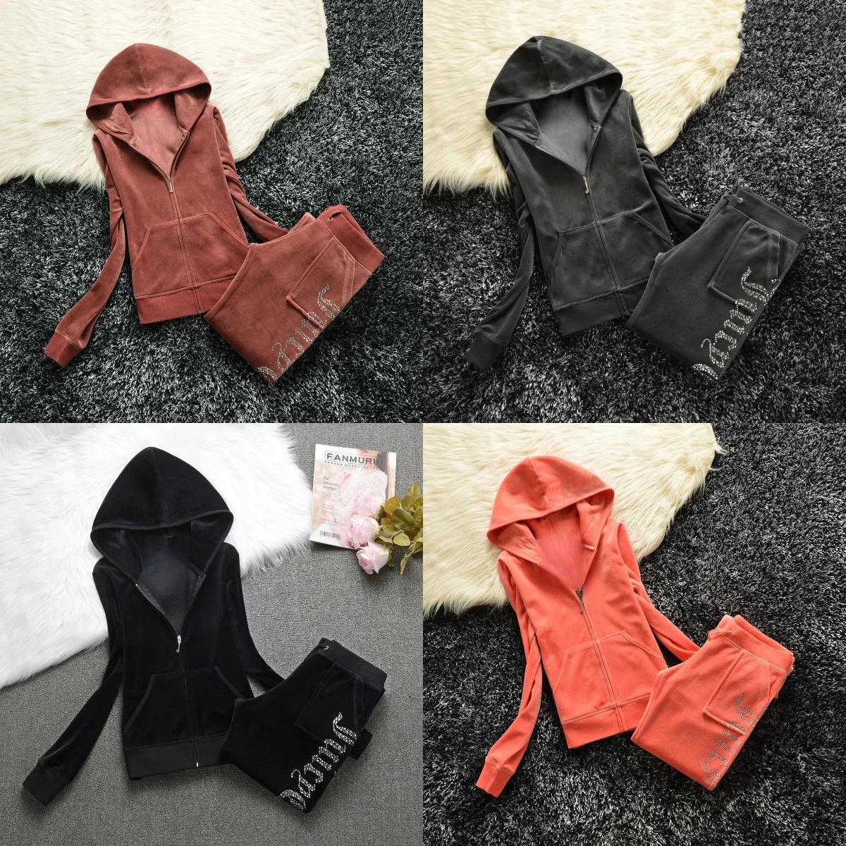 Winter Velvet Tracksuit for Women: Heavy Duty Fleece Lined Hoodie and Pants Set | Solid Color Warm Jogger Outfit Quick Pick Grocers