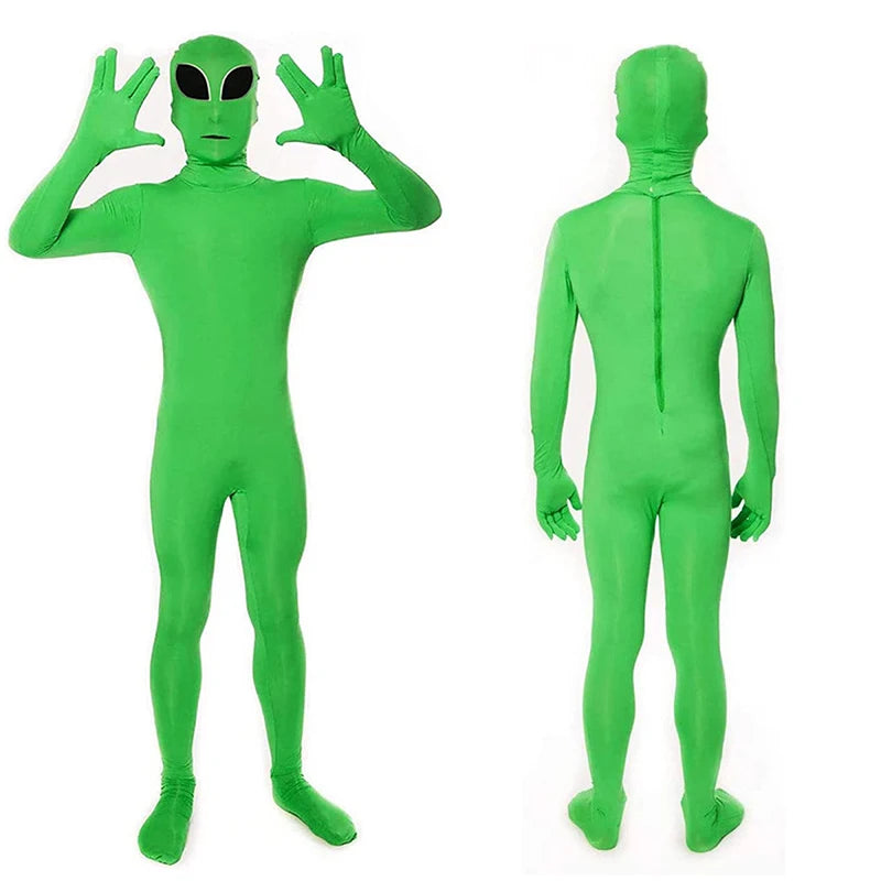 Kids Adult ET Alien Cosplay Costume Zentai Jumpsuits Green ET Alien Mascot Halloween Carnival Masquerade Bodysuit Suit Quick Pick Grocers