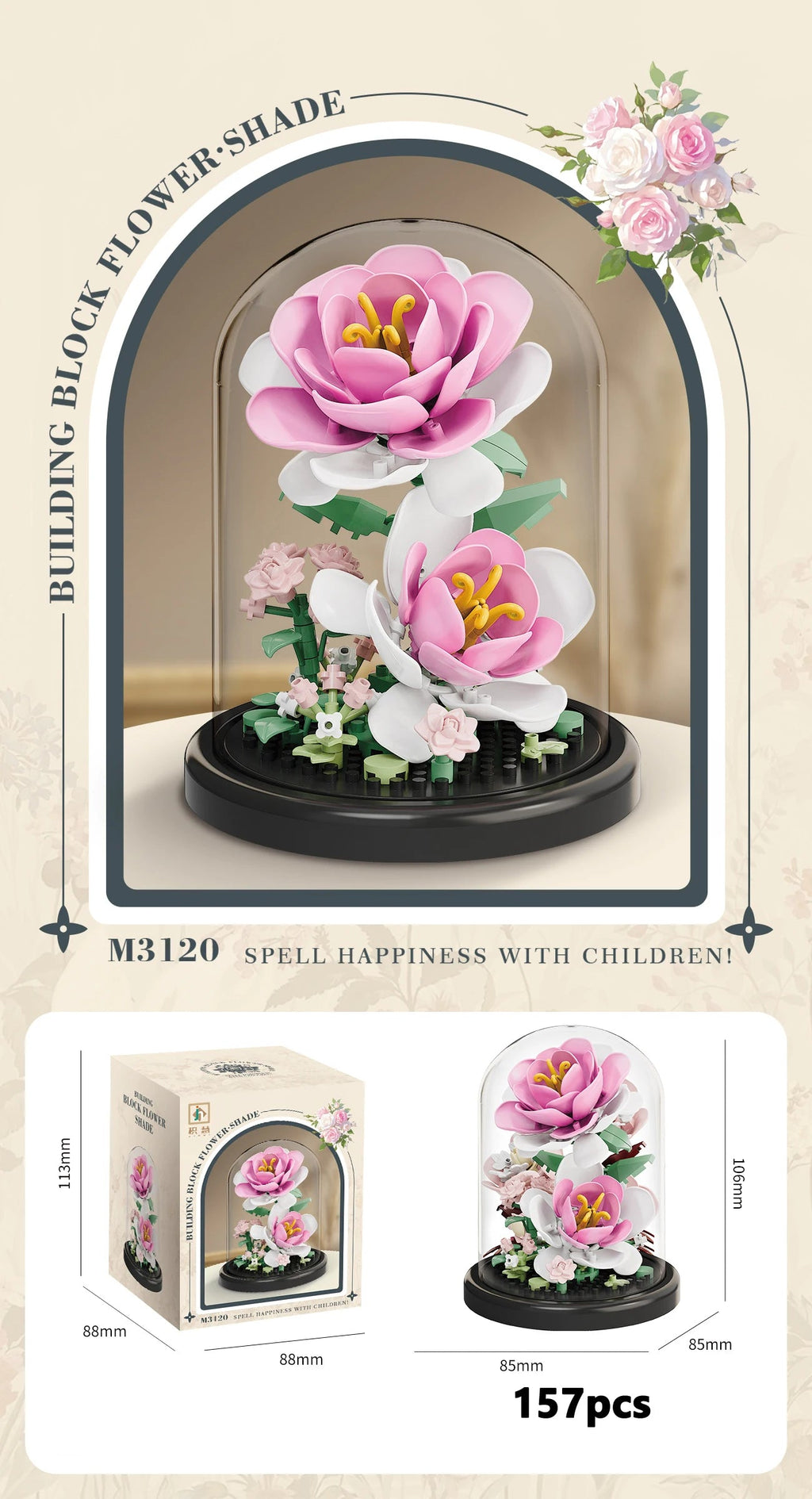 Eternal Flower Bouquet Bonsai Potted Plant Micro Building Blocks Model Home Decoration Puzzle Toys Kids Birthday Christmas Gifts Purest Peak Salt