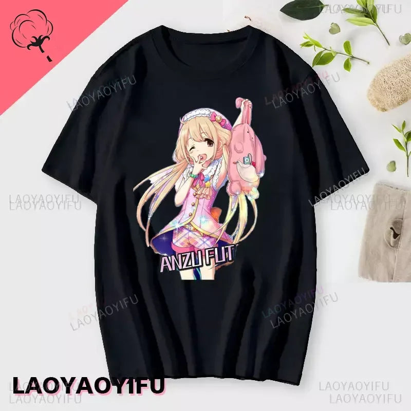 If You Work You Lose - Anzu Futaba Version T-Shirt 2024 New Kawaii Anime Cotton T-shirt Tees for Men Funny cartoon Otaku Tshirt Quick Pick Grocers