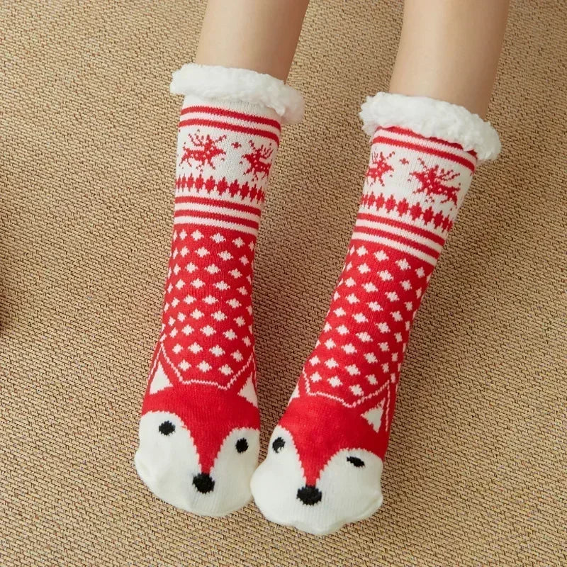 Christmas Gift Slipper Socks Women Thermal Winter Warm Plush Non slip Grip Sleeping Floor Short Sock Fuzzy Fluffy Female Cartoon Quick Pick Grocers
