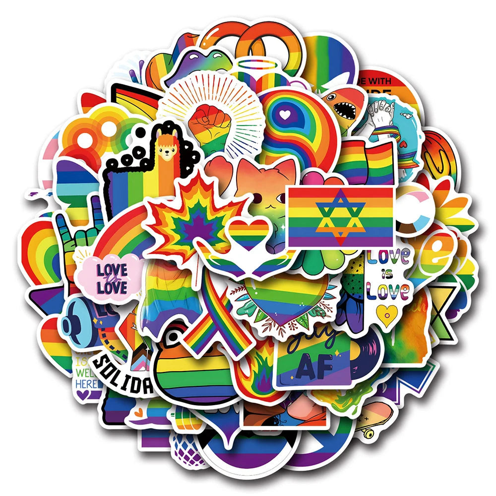 10/30/50/110pcs LGBT Gay Pride Stickers Colorful Rainbow Graffiti for Laptop Phone Case Skateboard Water Bottle Cartoon Sticker Quick Pick Grocers