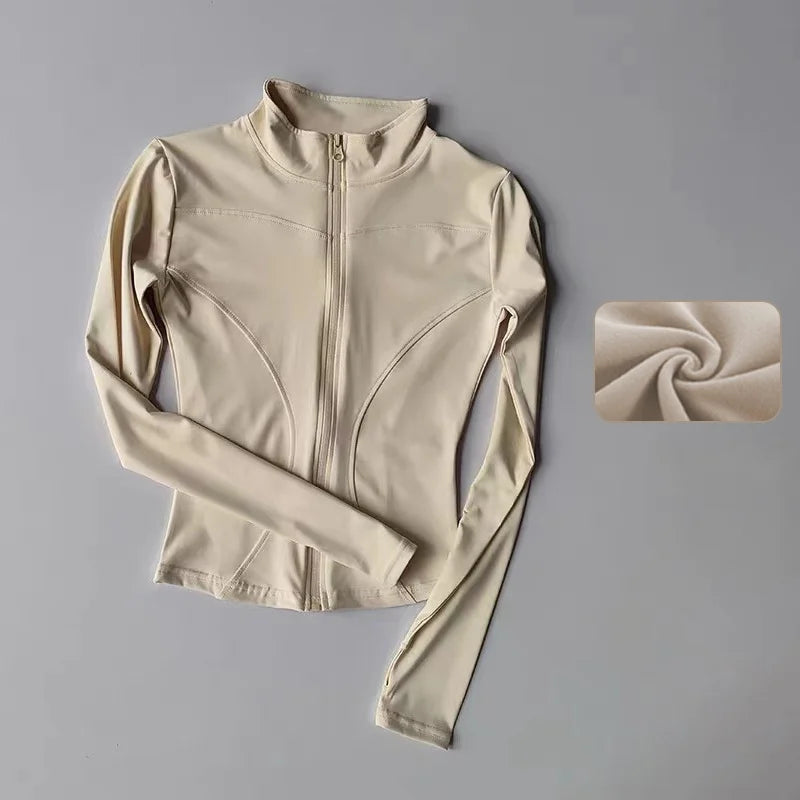 Outdoor Sports Long Sleeved Women Slim Yoga Clothes Quick Dry Zipper Cardigan Stand Up Collar Jacket Running Fitness Jacket Top Quick Pick Grocers