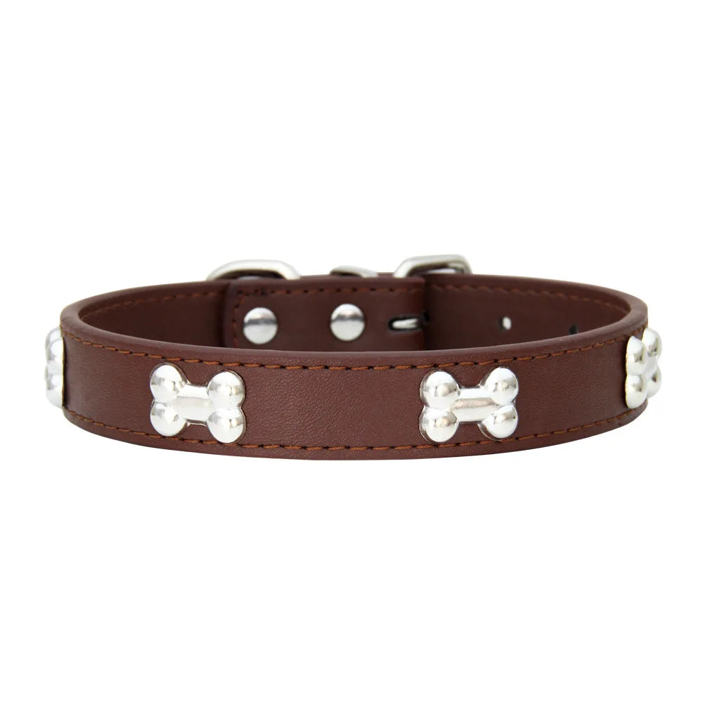 Bone Leather Durable Pet Dog Collars Puppy Pug Collars for Small Large Dog Chihuahua Cat Accessories Pet Collar for Small Dogs Quick Pick Grocers