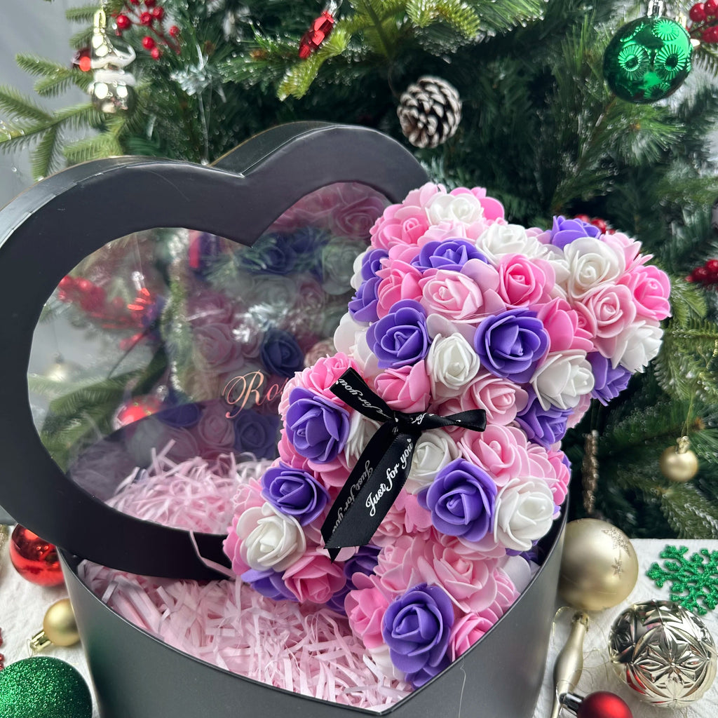 25cm Artificial Teddy Rose Flower Bear with Box Romantic Valentines Day Gift Girlfriend Women Anniversary Wedding Party Supplies Quick Pick Grocers