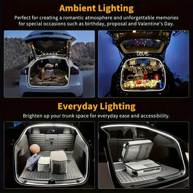 LED Car Trunk Light Strip Automatic On/Off Sensor Ambient Light Bar Waterproof Concealed Installation for Auto Decor Accessories Econic Blanks