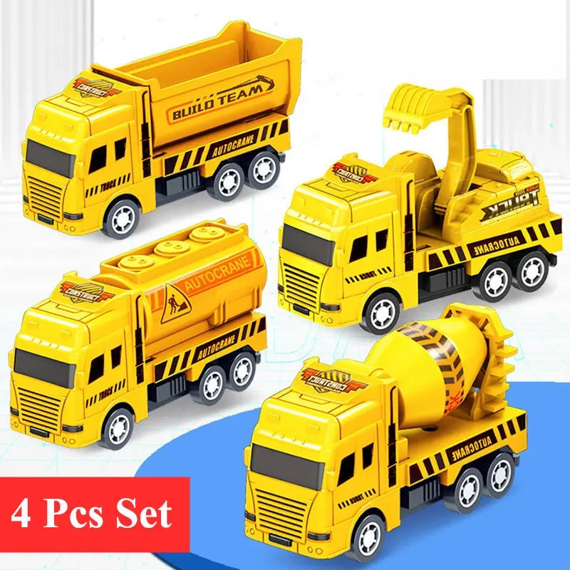 4 Pack Pull Back Cars, Friction Powered Toy Vehicles Construction Set - Dump Truck Crane for Toddlers Boys Girls Gift Quick Pick Grocers