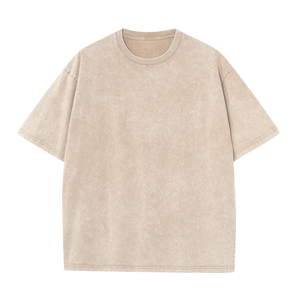 Men's Summer T-shirt 230G Heavy Cotton Vintage Washed T-Shirts Oversized Short Sleeve Loose Streetwear Short Sleeve Tops Tee Quick Pick Grocers
