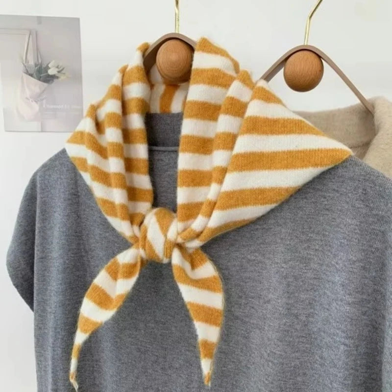 New Women Wool Scarf Shawl Winter Warm Soft Knitted Striped Triangle Fashion Brand Bandana Lady Wool Scarves Quick Pick Grocers