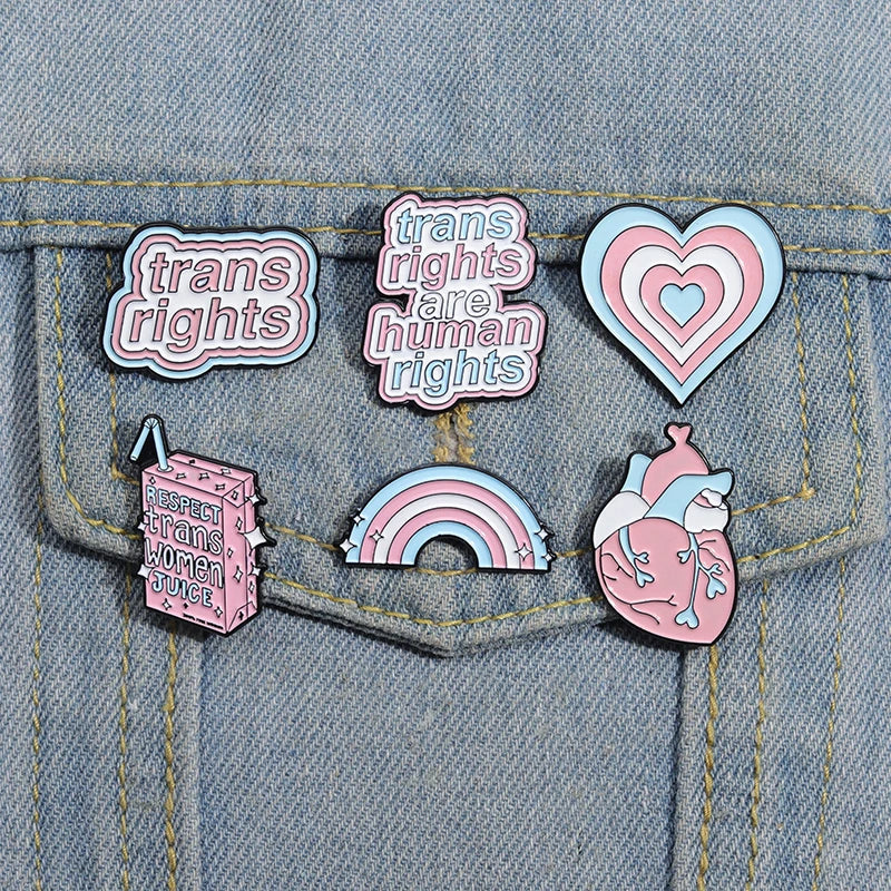 Trans Rights Are Human Right Enamel Pins Custom Trans Women Brooches Lapel Badges Lesbian Gay Jewelry Gift For Loves Friends Quick Pick Grocers