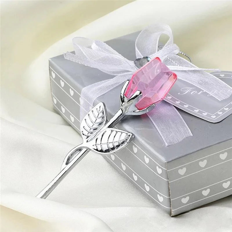 6 Colors Crystal Glass Rose Flower Figurines Craft Valentine's Day Favors X'mas Lovers' Gift Souvenir Home Wedding Decoration Econic Blanks