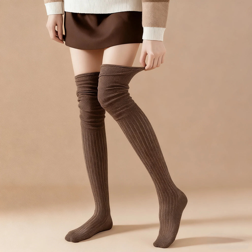 Fashion Pure Cotton Knee-high Socks Solid Color Keep Warm Long Tight Socks Boot Socks Fall Winter Quick Pick Grocers