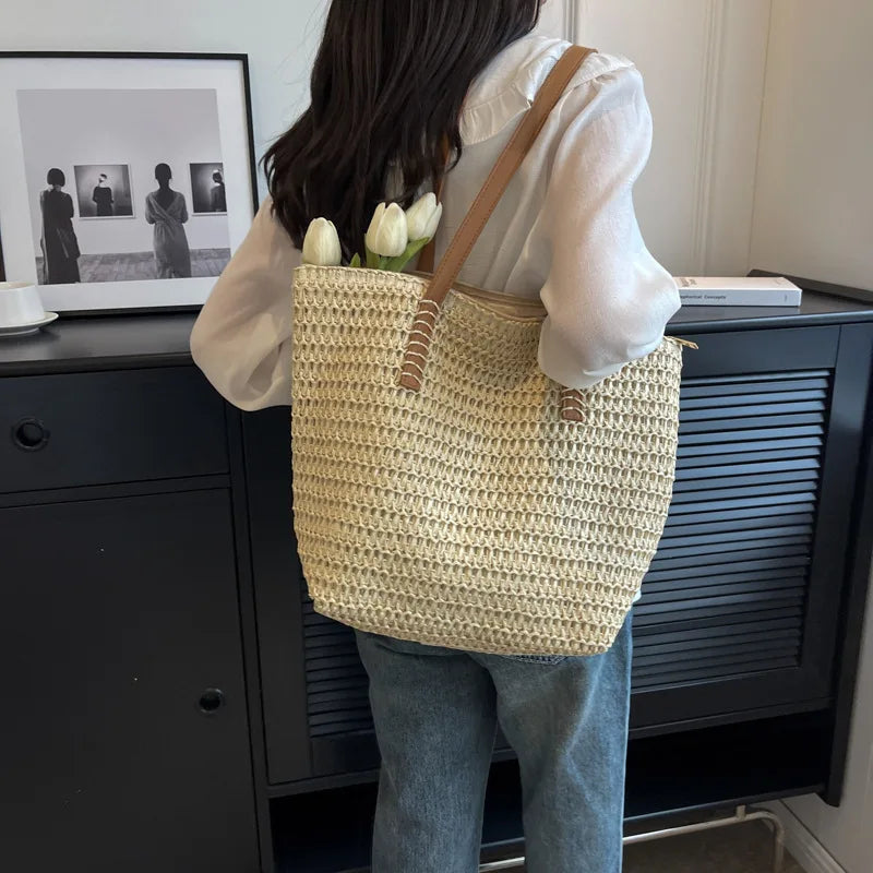 Hand-woven Women's Shoulder Handbag Bohemian 2025 Summer Fashion Straw Beach Tote Bag Travel Shopper Weaving Shopping Bags Quick Pick Grocers