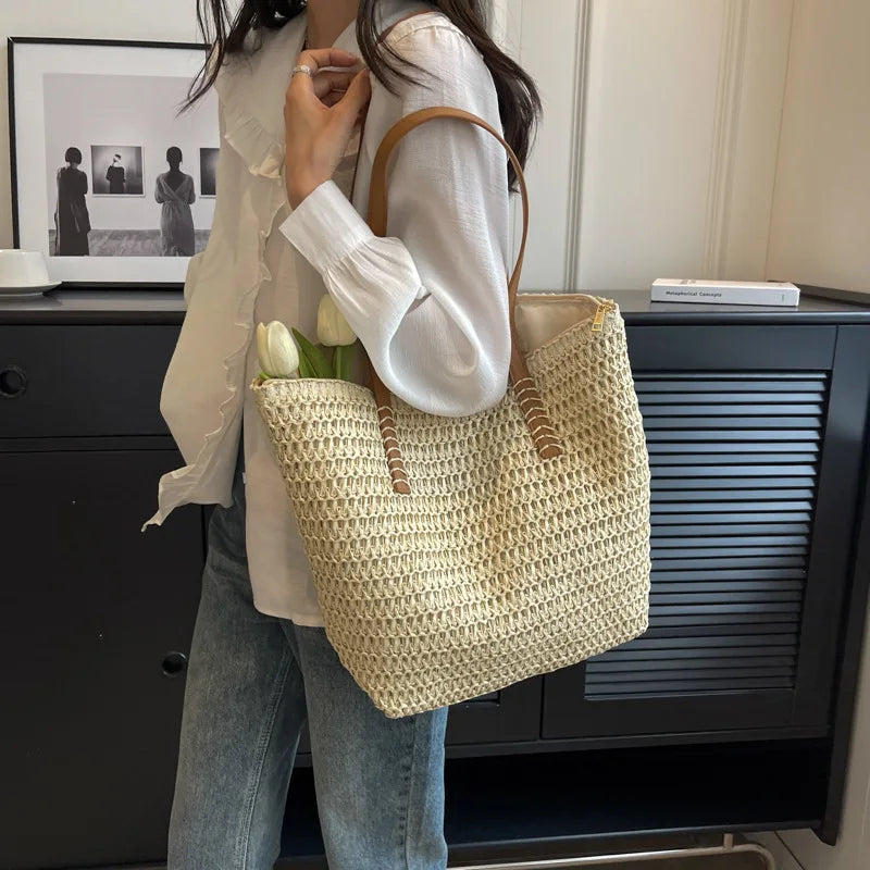 Hand-woven Women's Shoulder Handbag Bohemian 2025 Summer Fashion Straw Beach Tote Bag Travel Shopper Weaving Shopping Bags Quick Pick Grocers