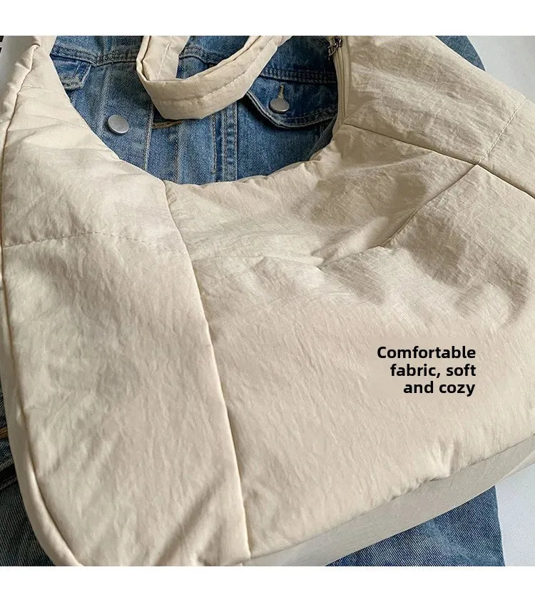 Trendy Women's Soft Cloth Shoulder Bag Solid Color Student 2026 Spring Y2k Casual Style Big Handbags Crossbody Bags for Women Quick Pick Grocers