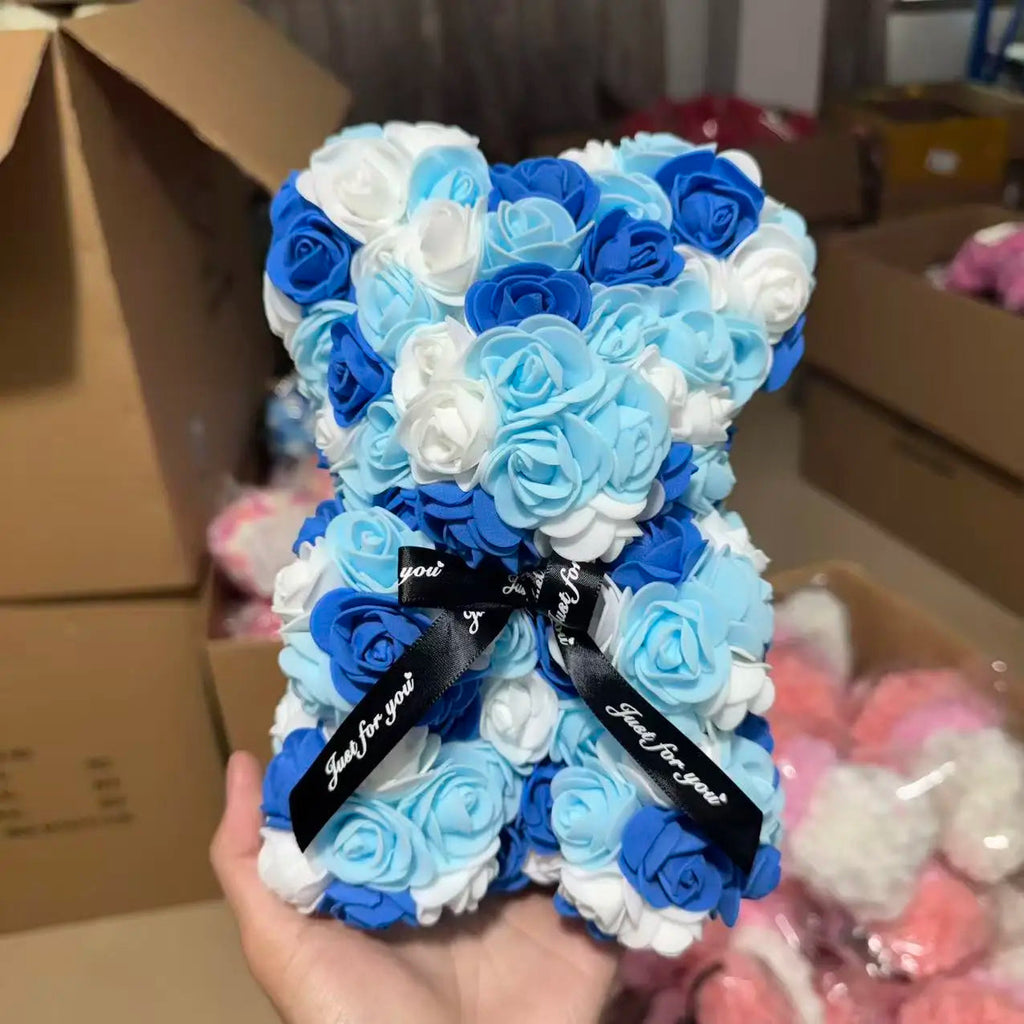 25cm Artificial Teddy Rose Flower Bear with Box Romantic Valentines Day Gift Girlfriend Women Anniversary Wedding Party Supplies Quick Pick Grocers