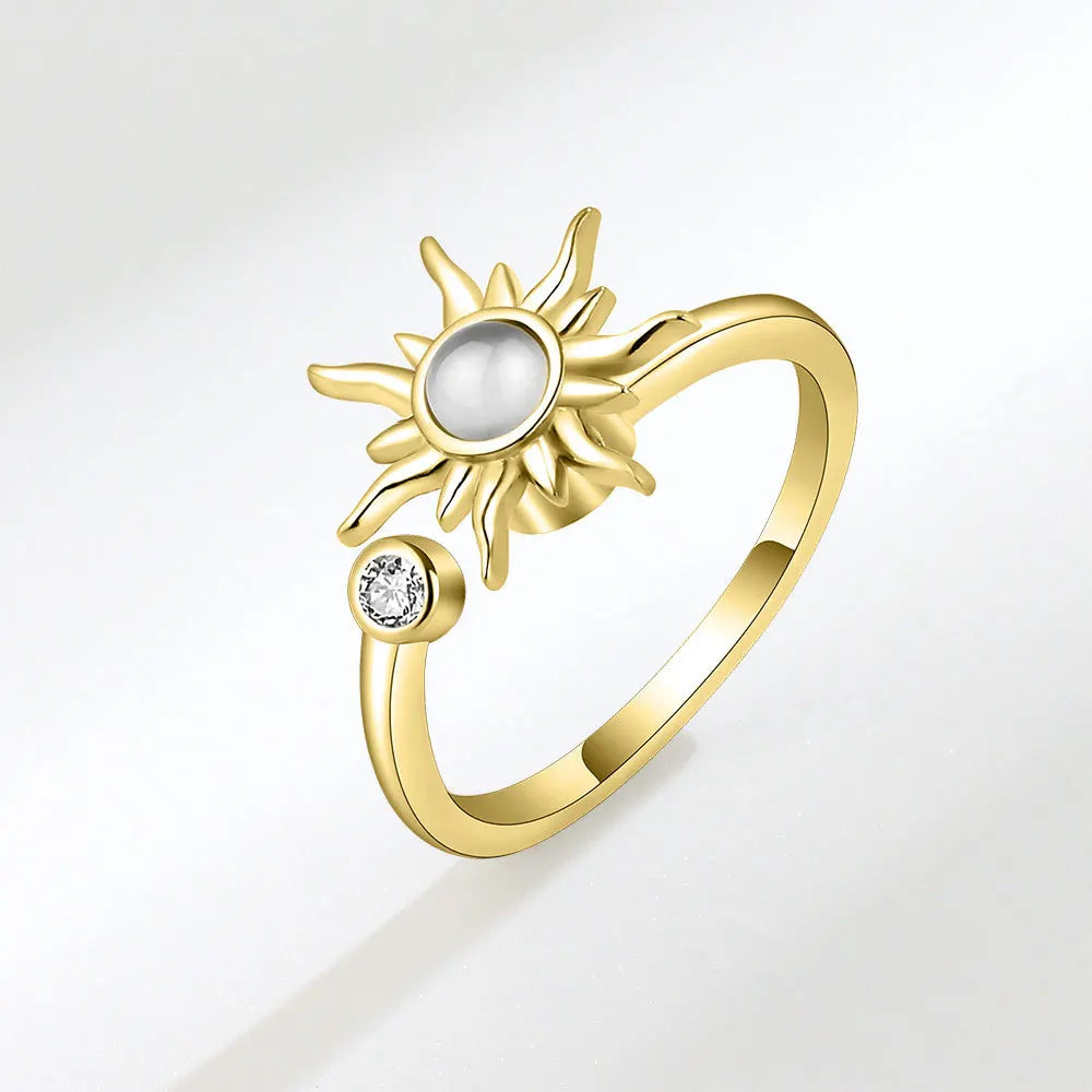 VENTFILLE 925 Sterling Silver Sunflower Diamond Zircon Rotatable Ring For Women Gift Relieve Stress Ring Jewelry Wholesale Quick Pick Grocers