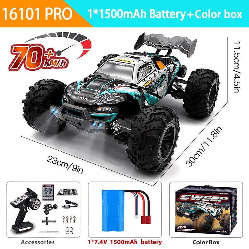 1:16 70KM/H Or 50KM/H 4WD RC Car With LED Remote Control Cars High Speed Drift Monster 4x4 Truck for Kids vs Wltoys 144001 Toys Econic Blanks