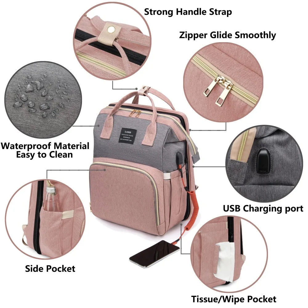 Mommy Bag Lightweight Portable Folding Crib Bed Large-capacity Travel Maternity Bags Baby Backpack Female Mommy Outting Bag Econic Blanks