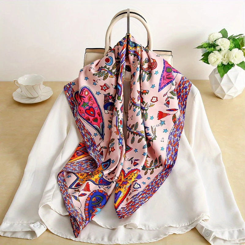 90*90Cm Square Scarf Twill Silk Feeling Women Head Shawls and Wraps Luxury Hair Tree Print Neck Scarves Hijab Bandana Pashmina Quick Pick Grocers