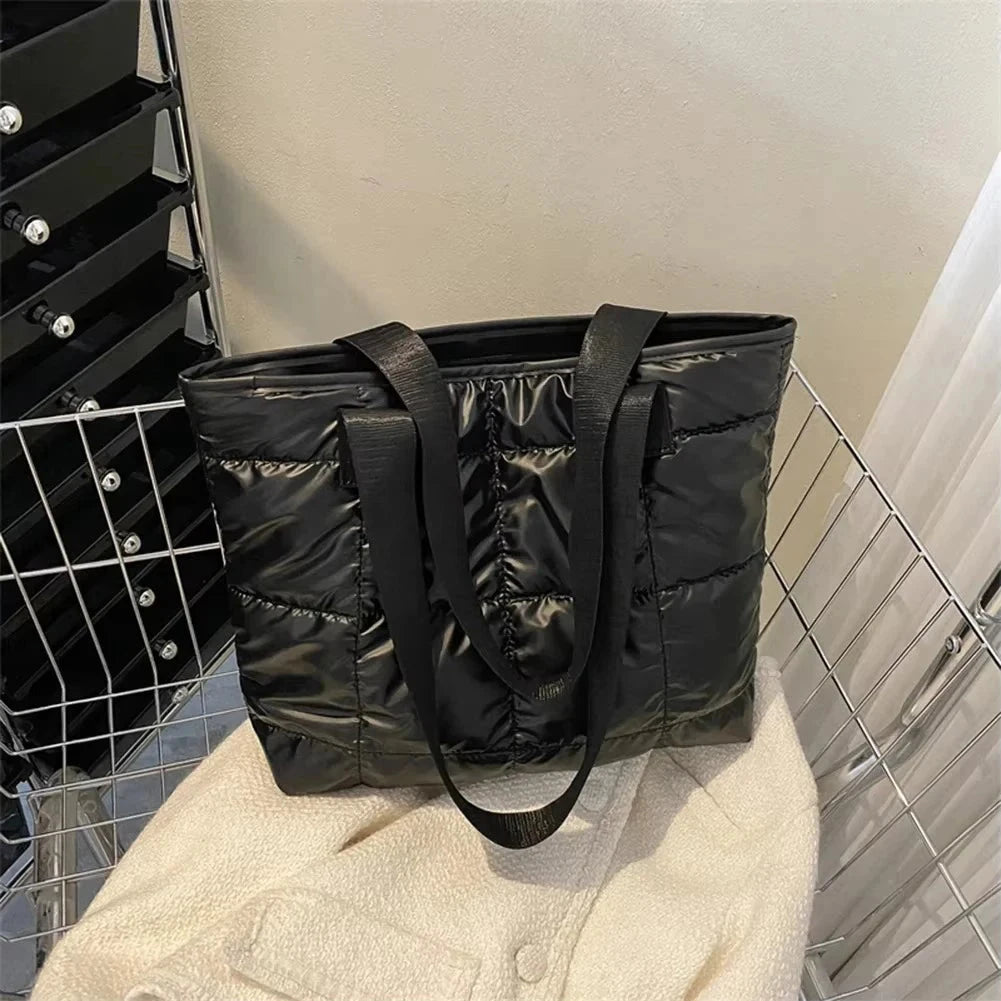 Fashion Ladies Tote Handbags Large Capacity Cotton Padded Shopping Bag Rhombus Portable Handbag Quilted Solid for Leisure Travel Econic Blanks
