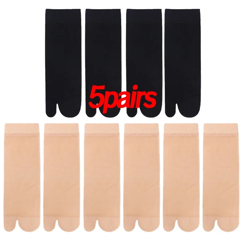 Two Toed Crystal Silk Socks Clear White Black Breathable Cool Stockings Unisex Japanese Men Women Summer Ultra-Thin Tabi Socks Quick Pick Grocers