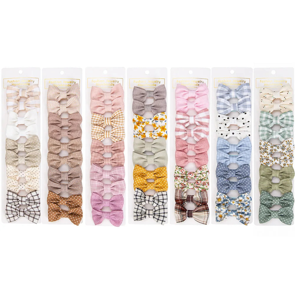 10Pcs/Set Mini Hair Bows Clips Baby Girls Cute Froal Print Plaid Hairbows Checkered Gingham Hairpins Korean Safety Kids Headwear Purest Peak
