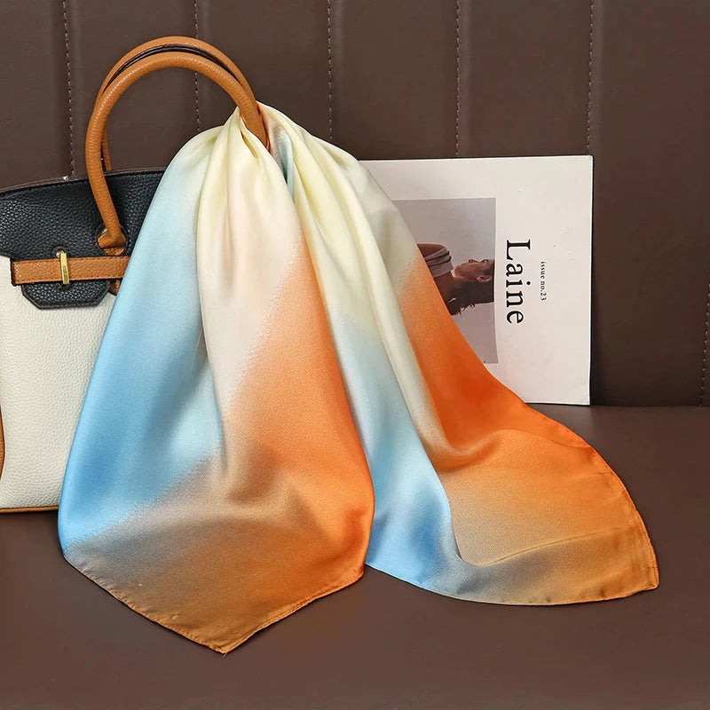 Luxury Print Satin Silk Square Scarf for Women Shawl Hijab Neckerchief Female Hair Ribbon Headband Fashion Wrap Bandana 2023 New Econic Blanks
