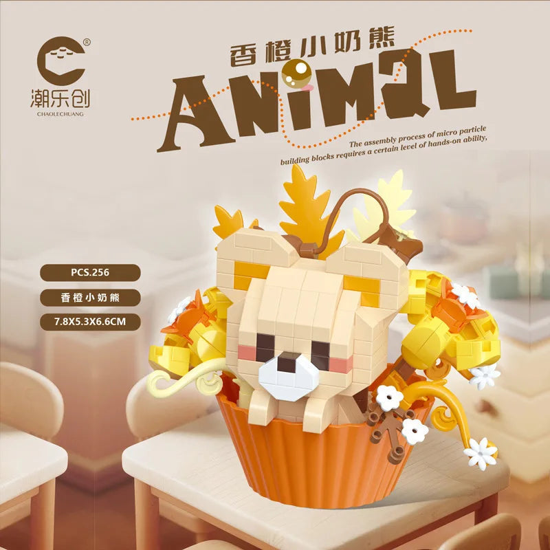 Cute dessert small animals potted bouquet cartoon doll panda puppy building block ornament children toys gift Quick Pick Grocers