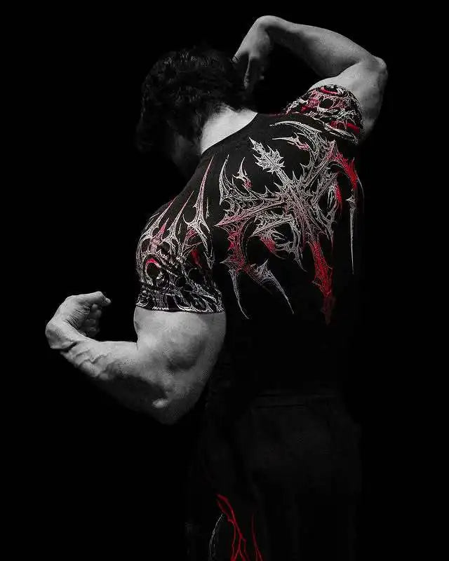 New Summer GYM T-shirt Men's Gothic Print Muscle Tee High Elasticity And Quick Drying Exercise For Bodybuilding Training T-shirt Quick Pick Grocers
