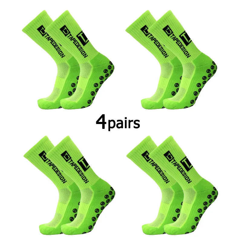 4Pairs/Lot 2024 New ANTI SLIP Tapedesign Football Socks Mid Calf Non-Slip Soccer Sport Cycling Sports Mens Sock EU38-45 Quick Pick Grocers