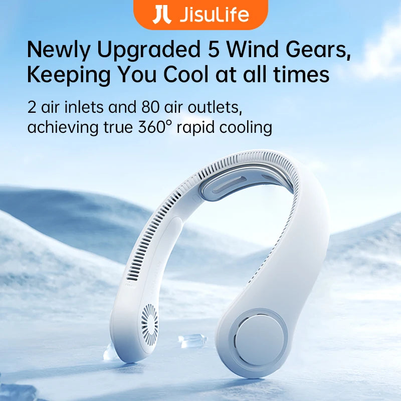 JISULIFE Portable Neck Fan Upgraded, 5000mAh Battery, Necksupport, 5 Speeds Gears Adjustment, Outdoor Wearable Hands-Free Fan Quick Pick Grocers