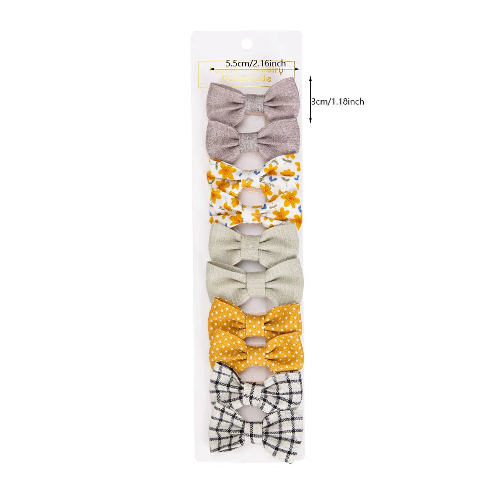 10Pcs/Set Mini Hair Bows Clips Baby Girls Cute Froal Print Plaid Hairbows Checkered Gingham Hairpins Korean Safety Kids Headwear Purest Peak