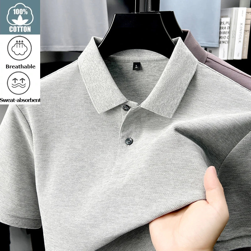Men's 100% Cotton Polo Shirt - Summer Casual Breathable Tee,19 Colors,Ideal for Golf and Sports,Business Casual,Silk-Like Finish Quick Pick Grocers