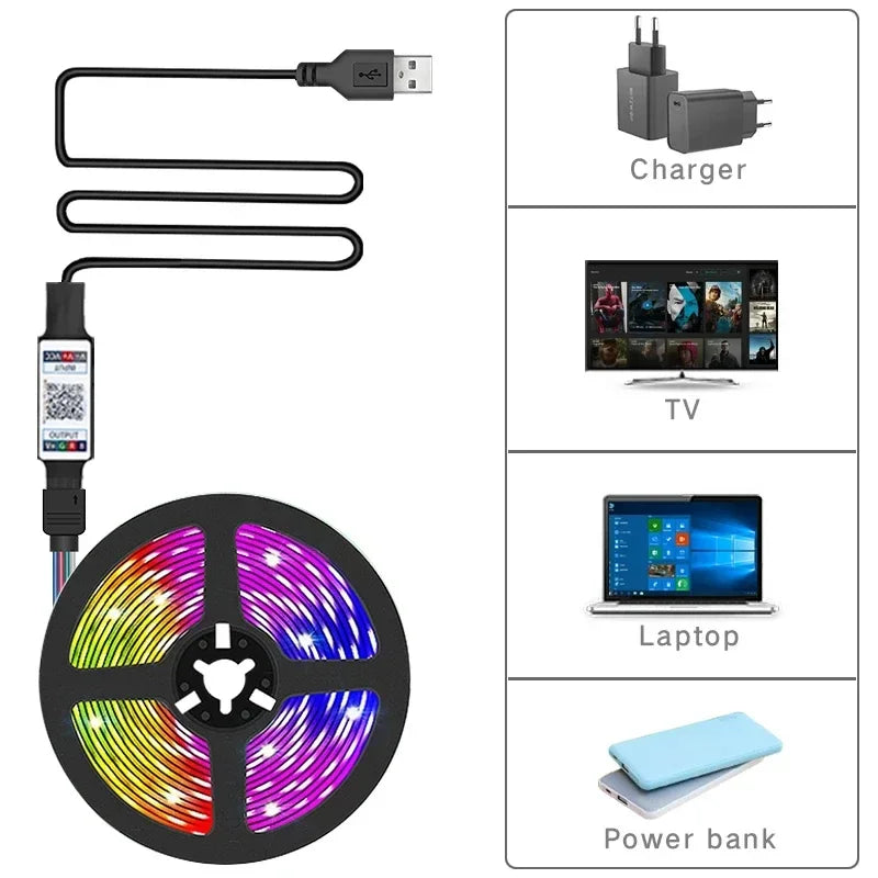RGB LED Strip Light SMD 5050 USB Remote&APP Control Bluetooth Flexible Tape Diode Ribbon for TV Backdrop Living Room Bedroom Econic Blanks