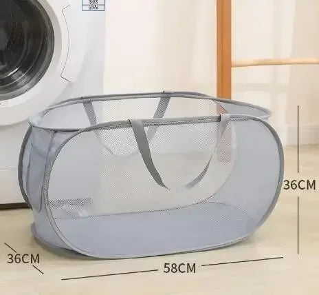 1PC Horizontal Foldable Laundry Basket Mesh Cloth Breathable Laundry Hamper Home Accessories Large Capacity Storage Baskets Econic Blanks