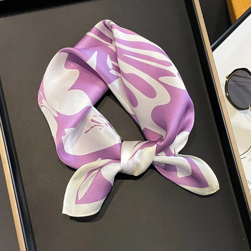 2025 Fashion 100% Real Silk Scarf 53cm Square Bandelet Women's Silk Temperament Small Scarf Neck Decorative Wrap Printed Scarves Quick Pick Grocers