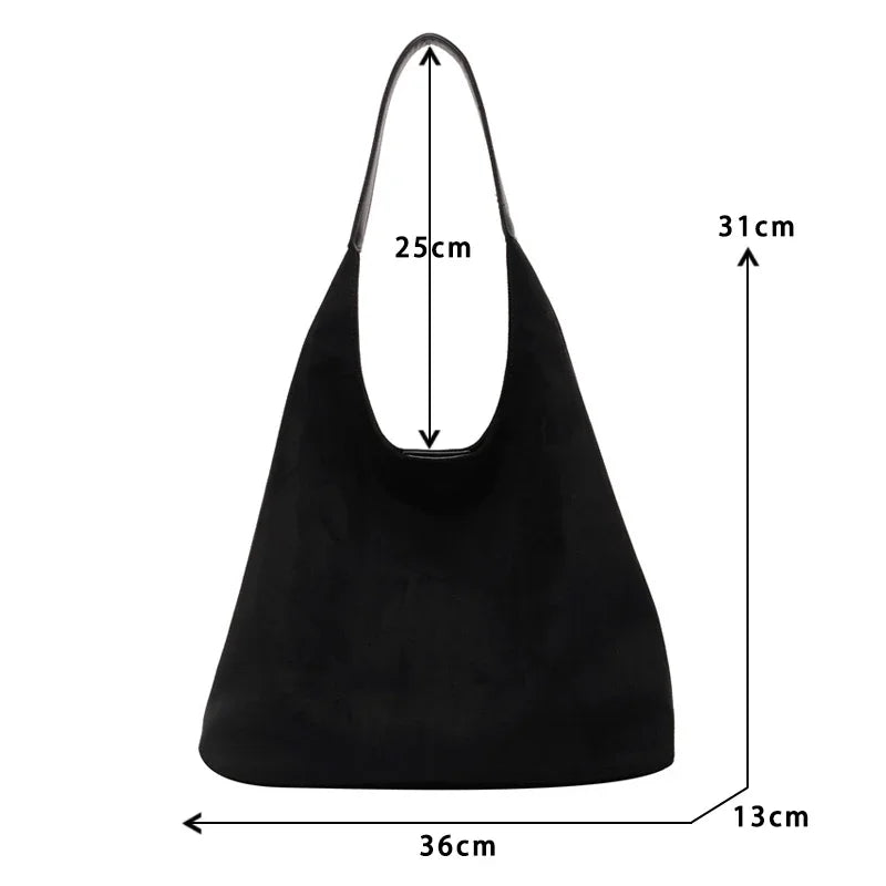 Autumn and Winter Vintage Women's Bag Large Capacity Suede Shoulder Bag Solid Color Simple Casual Commuter Bag Retro Handbags Quick Pick Grocers