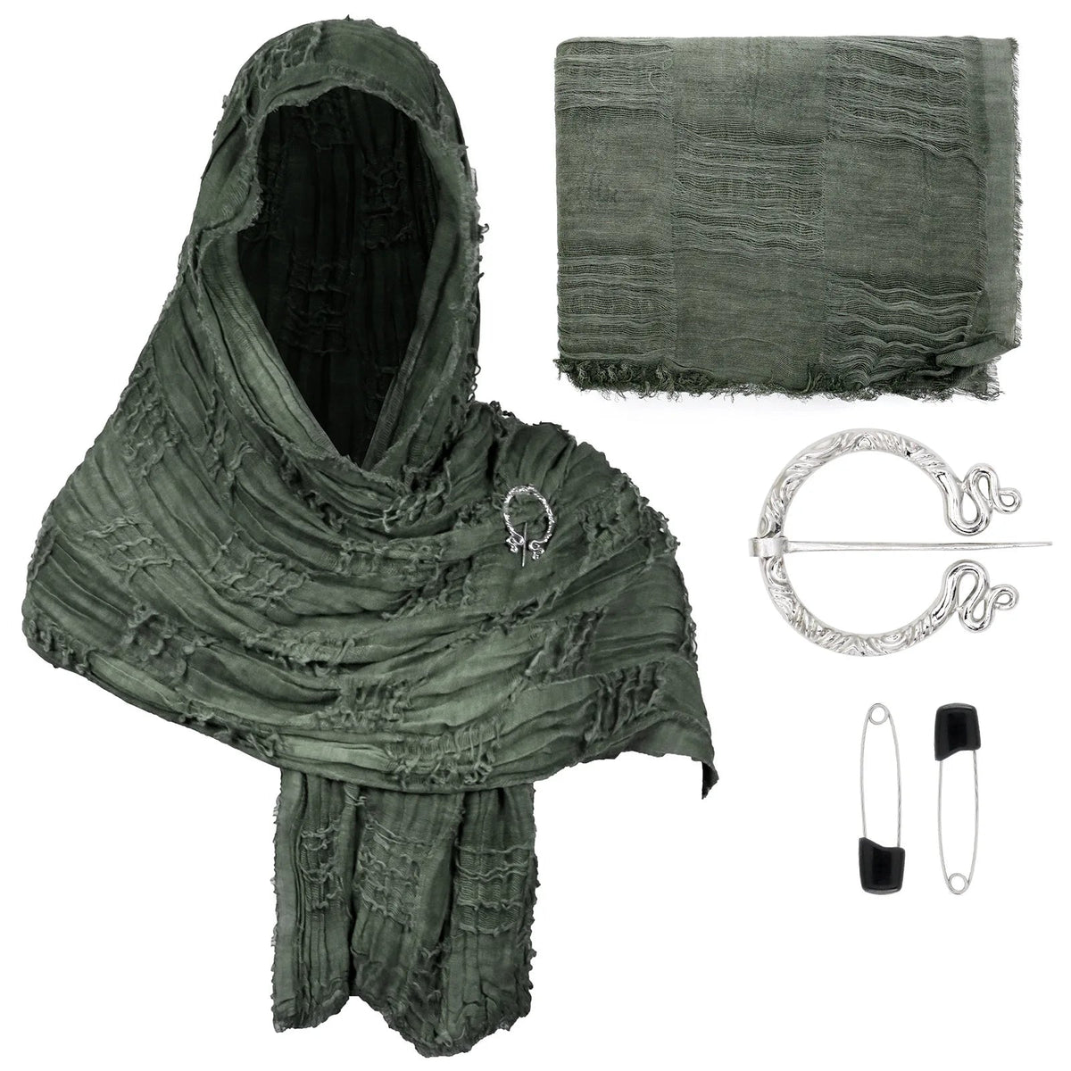 Medieval Vintage Hooded Shawl Scarf Cloak For Men Women Renaissance Halloween Tattered Layered Textured Frayed Cosplay Costume Quick Pick Grocers