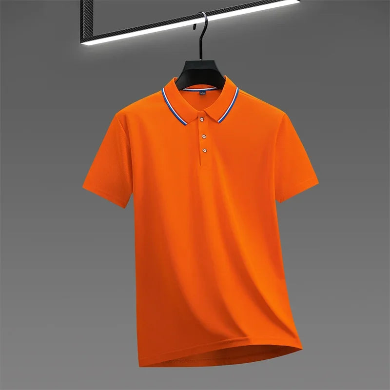 2025 New Men's Casual Solid Color Short Sleeved Polo Shirt Summer Fashionable and Comfortable Versatile Top Quick Pick Grocers