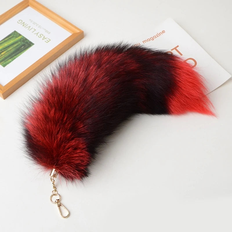 Plush-Fox Tail Keychain Furry Racoon Tail Keyring Keychain 28cm Animal Tail Key-Pendant Pompoms Keyring Holder Bag-Decor Econic Blanks