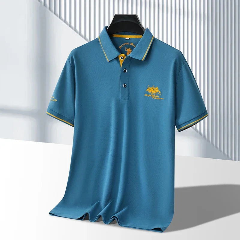 Men's Business Casual Short Sleeved Embroidered Solid Color Polo Shirt Fashionable Breathable Comfortable Summer Versatile Top Quick Pick Grocers
