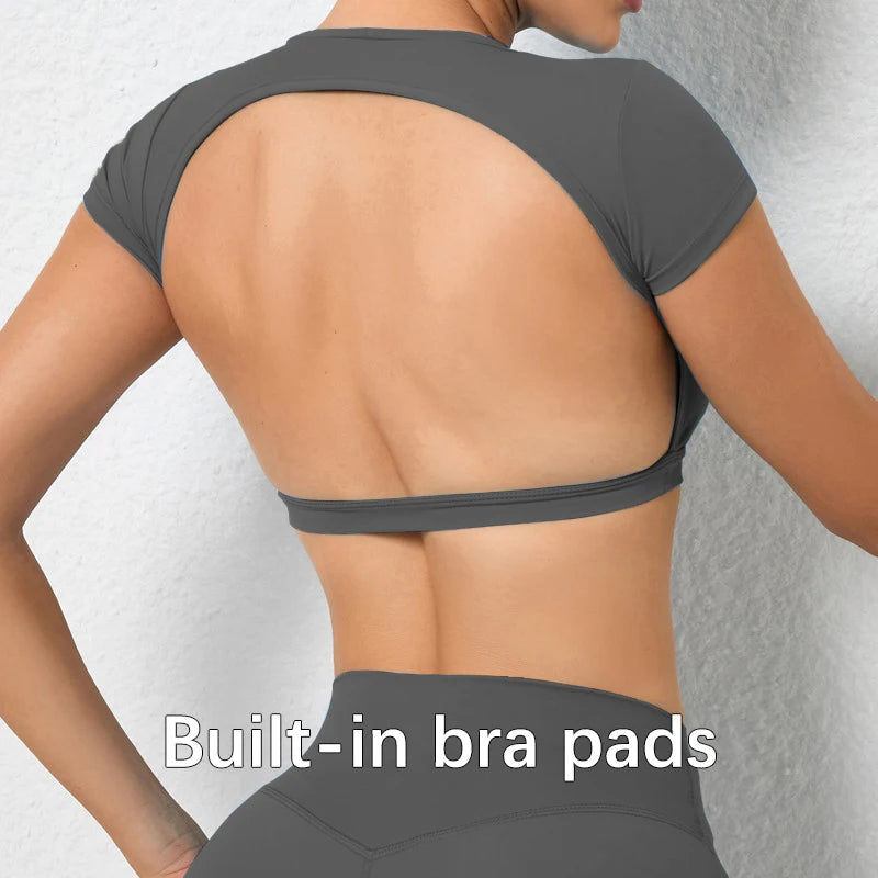 Hearuisavy Summer Sports Shirts Breathable Workout Tops Fitness Sportswear Backless Yoga Clothing Sport Crop Tops Women Gym Top Quick Pick Grocers