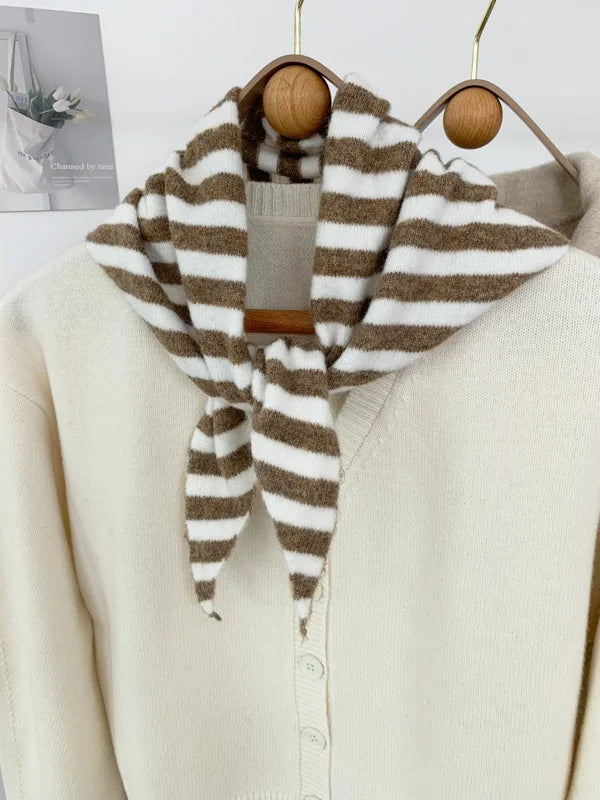 New Women Wool Scarf Shawl Winter Warm Soft Knitted Striped Triangle Fashion Brand Bandana Lady Wool Scarves Quick Pick Grocers