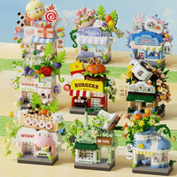 Library Candy Store Street View Coffee Pet Bread Flower Hamburger Small Shop City Building Blocks Fun Street Store Toys Quick Pick Grocers