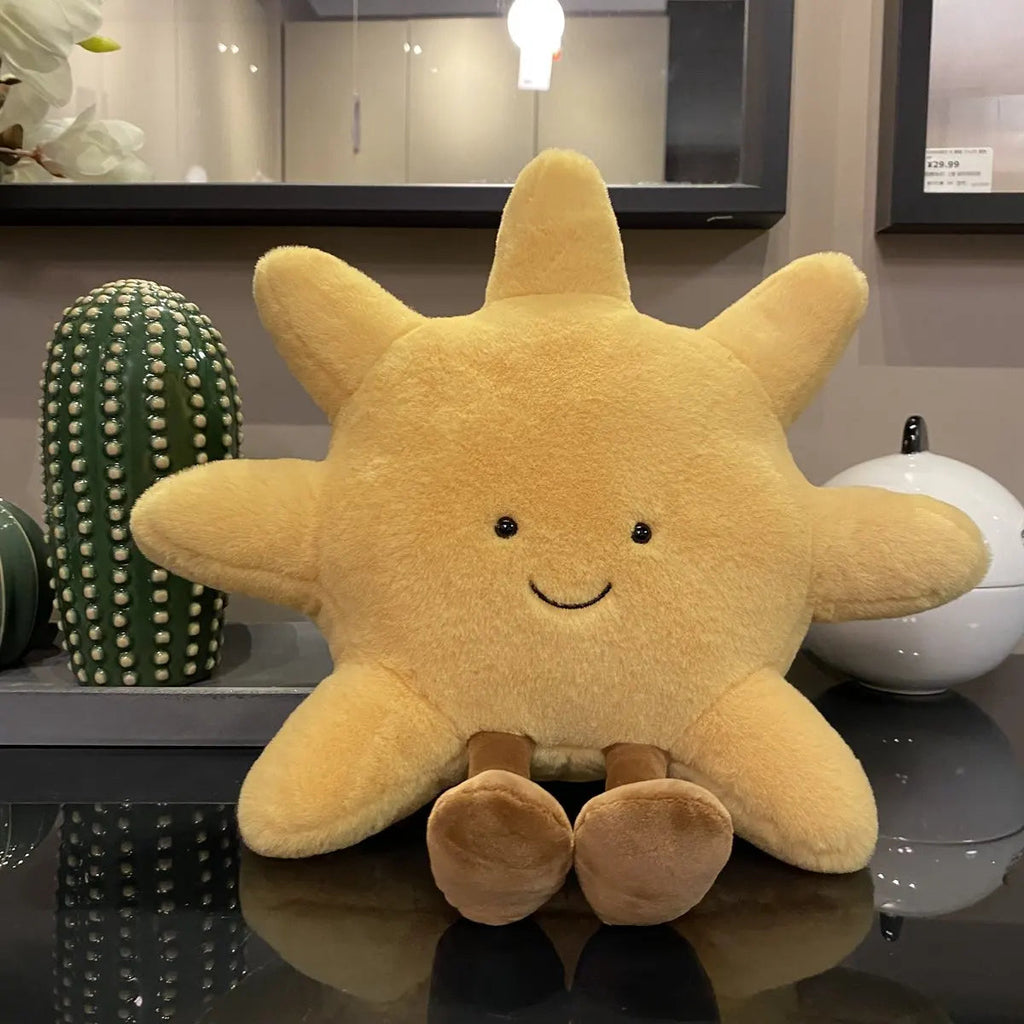 Adorable Smile Face White Moon Yellow Sun Plushie Stuffed Cute Cartoon Weather Plush Toy for Kid Bedroom Decor Sofa Throw Pillow Econic Blanks