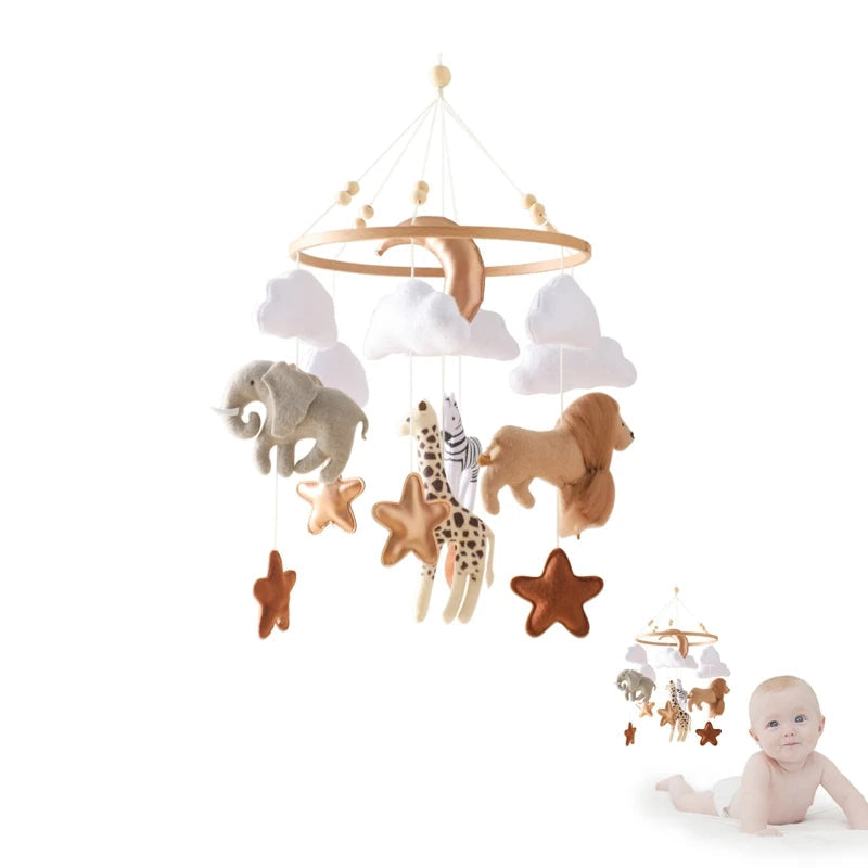 Crib Mobile Bed Bell Wooden Baby Rattles Soft Felt Cartoon Animal Bed Bell Newborn Music Box Hanging Toy Crib Bracket Baby Gifts Purest Peak