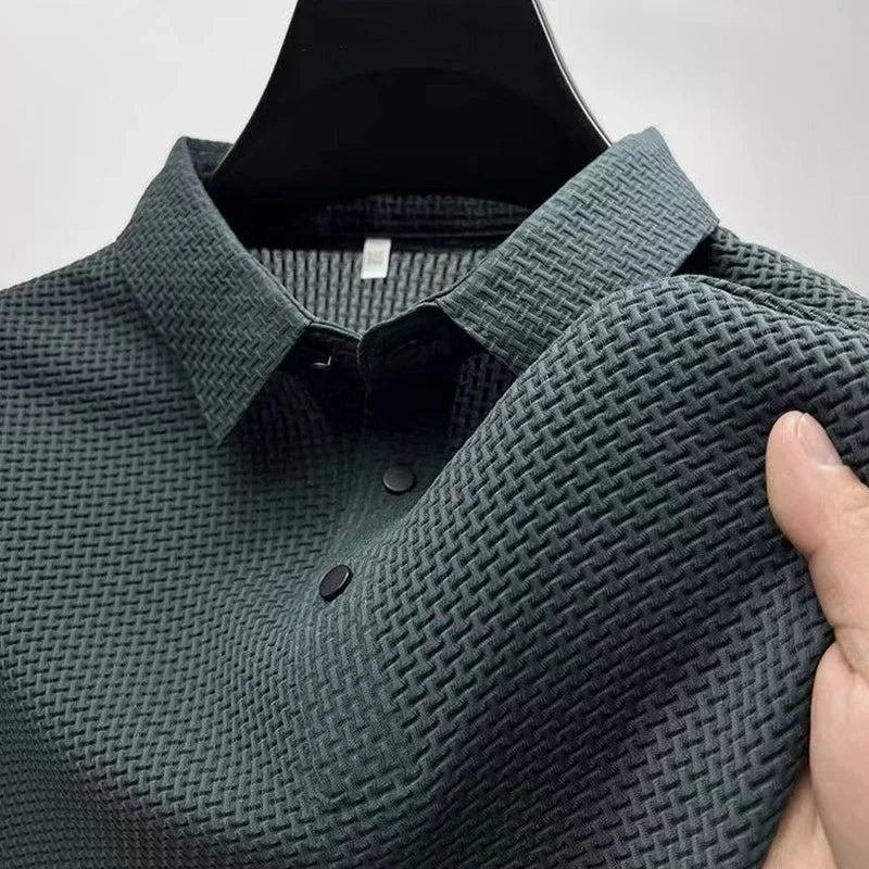 New Men's Business Casual Short Sleeved Bone Flower Solid Color POLO Shirt Fashion Breathable Comfortable Summer Versatile Top Quick Pick Grocers
